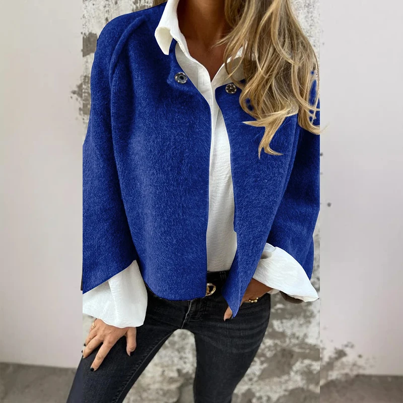 Fashion Solid High Street Short Coats Autumn Winter Velvet Button Cardigan Women\'s Casual O-neck Long Sleeved Commuting Jackets