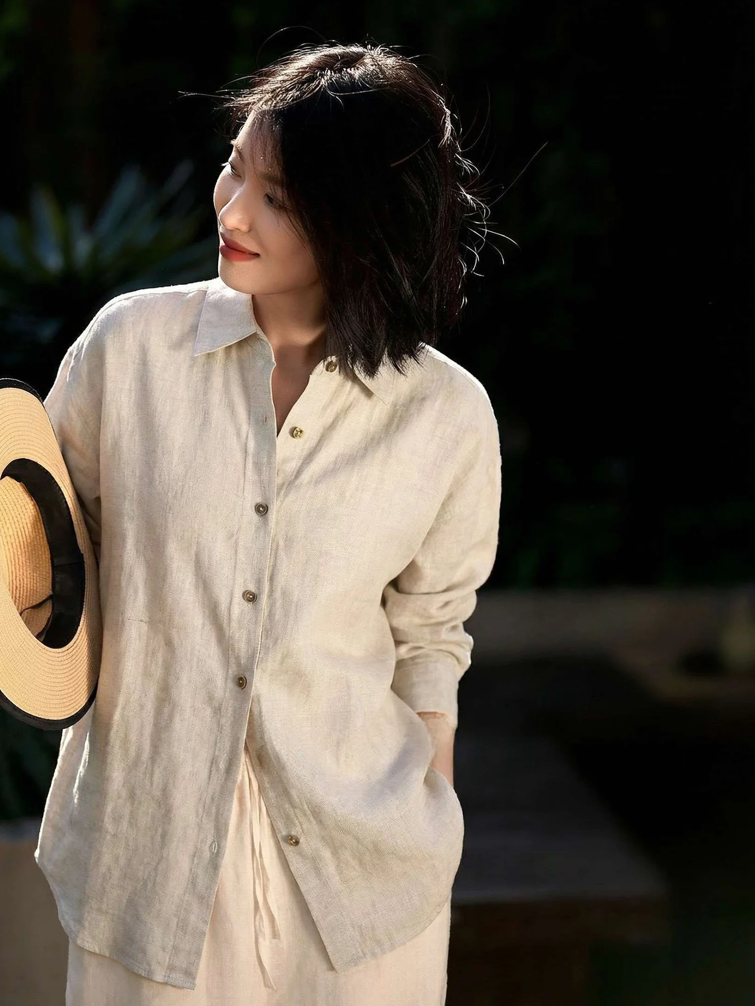 

Элегантная льняная рубашка с длинным рукавом для женщин, свободного кроя, для повседневной носки, модная, стройнящая, летняя, Chivirin, повседневная, классическая, цветная