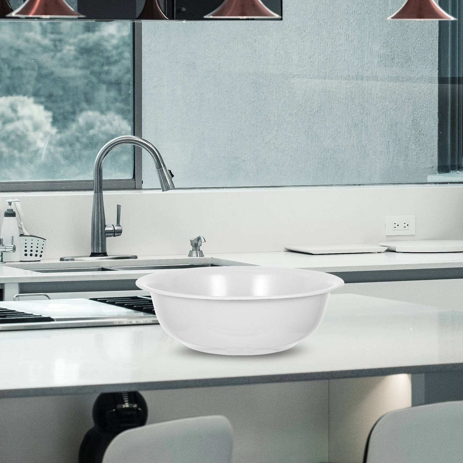 

Enamel Basin Vintage Fruit Bowl Hand Wash Fashion Retro Round White Foot Washing