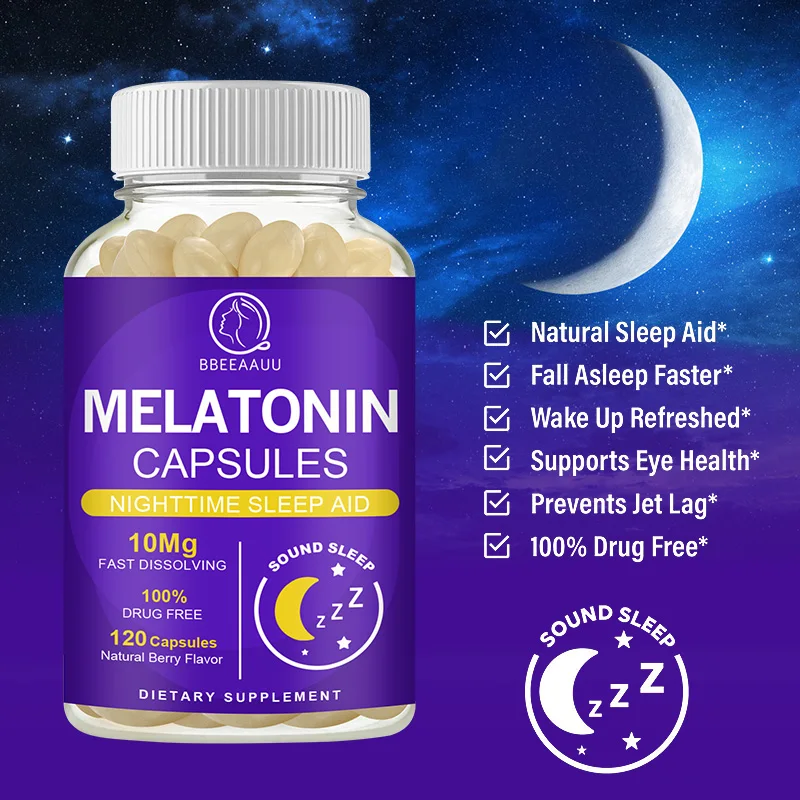 BEAU 10mg Melatonin Capsule Sleep Supplement Insomnia Sleep Quality Relax Brain Nerves Good Mood Jet Lag Fall Asleep for Adult