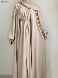 Siskakia Muslim Women Sets With Hijab Belted Open Kimono And Sleeveless Under Dress Jalabiyat Ramadan Eid 2024 Kuwaiti Outfits