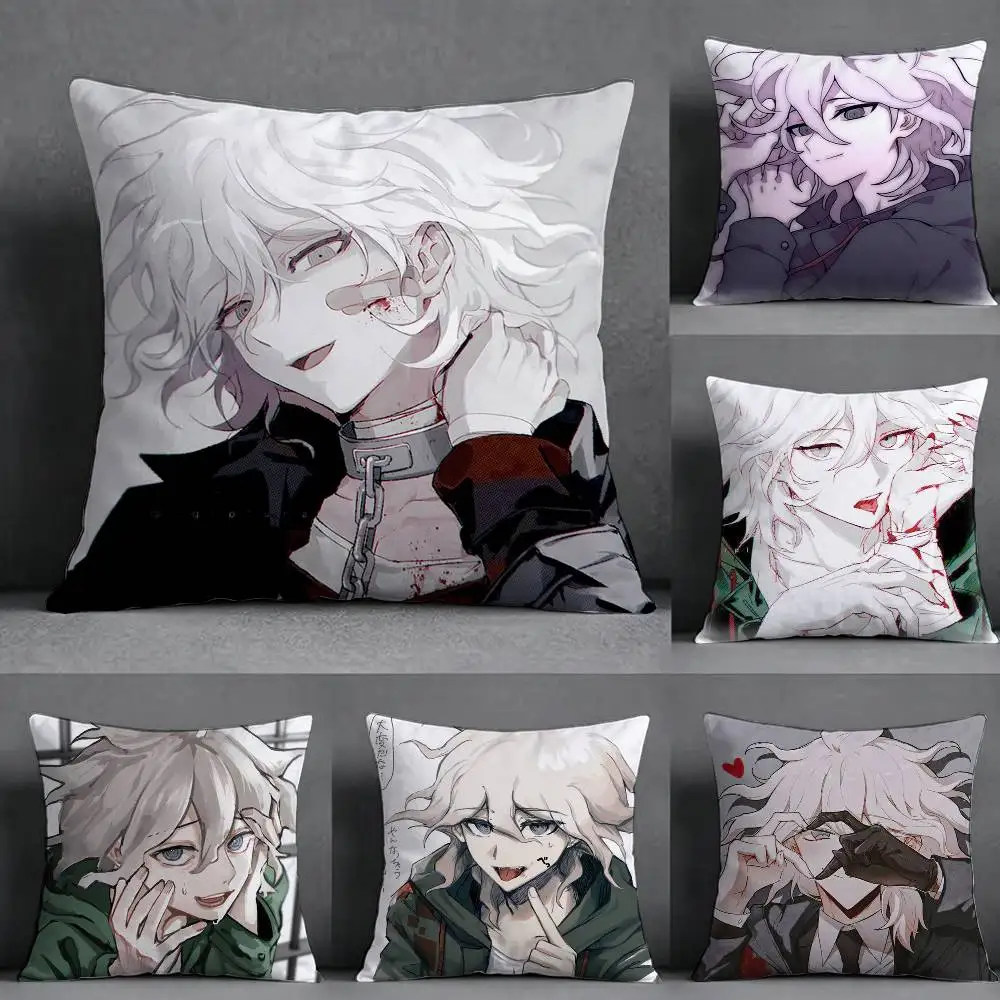 Nagito Komaeda Game Danganronpa Pillow Case Square Double-Sided Sofa Cushion Cover Bedroom Bedside Pillow
