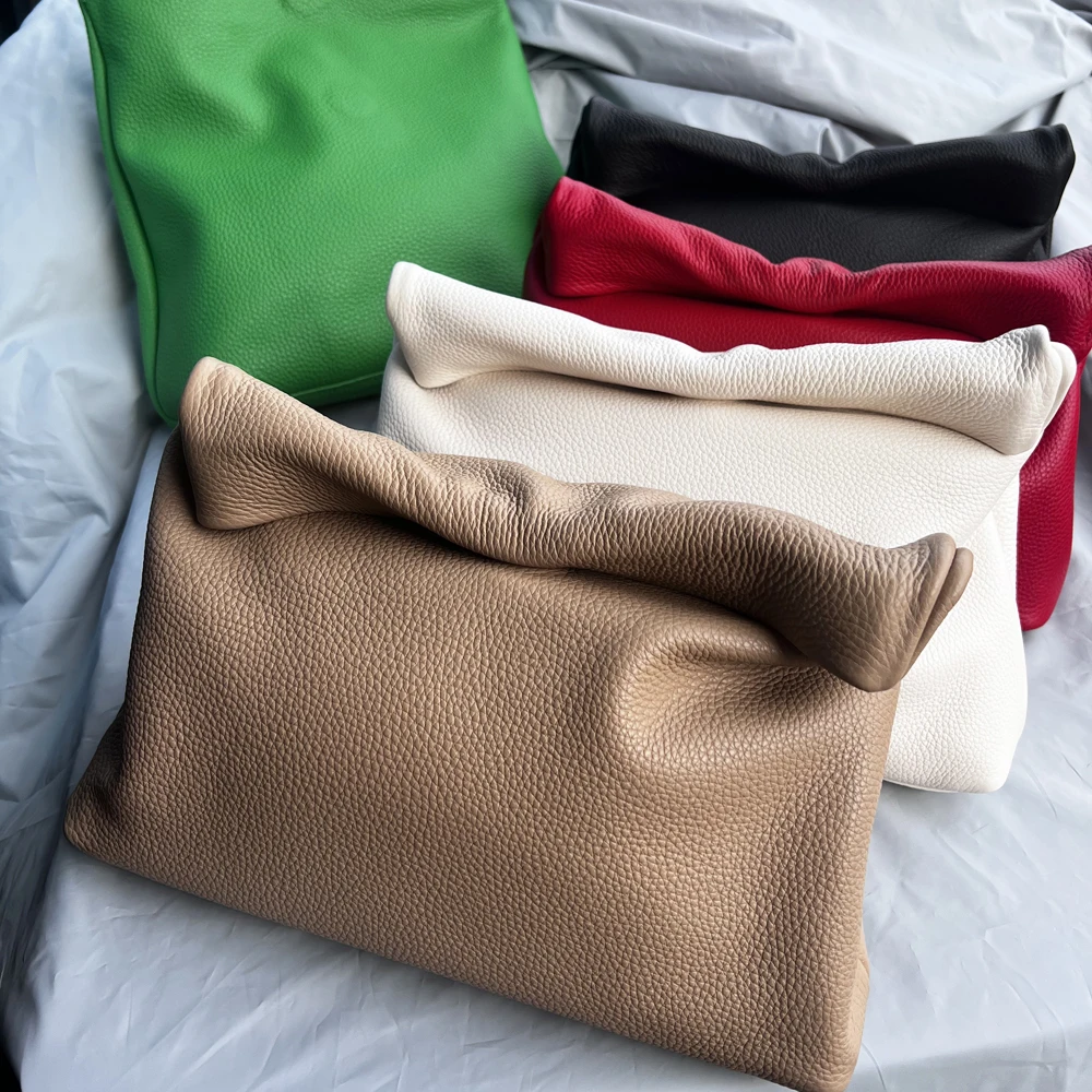 100% genuine leather Cowhide Handbag High Quality Leather Women\'s Foldable Designer Handbag Simple Magnet Handle Bags