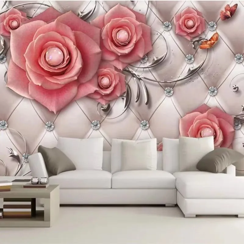 

Пользовательские 3d обои фреска роскошные изысканные новые ретро стерео обои домашний декор роза ювелирные изделия ТВ фон стены papel tapiz