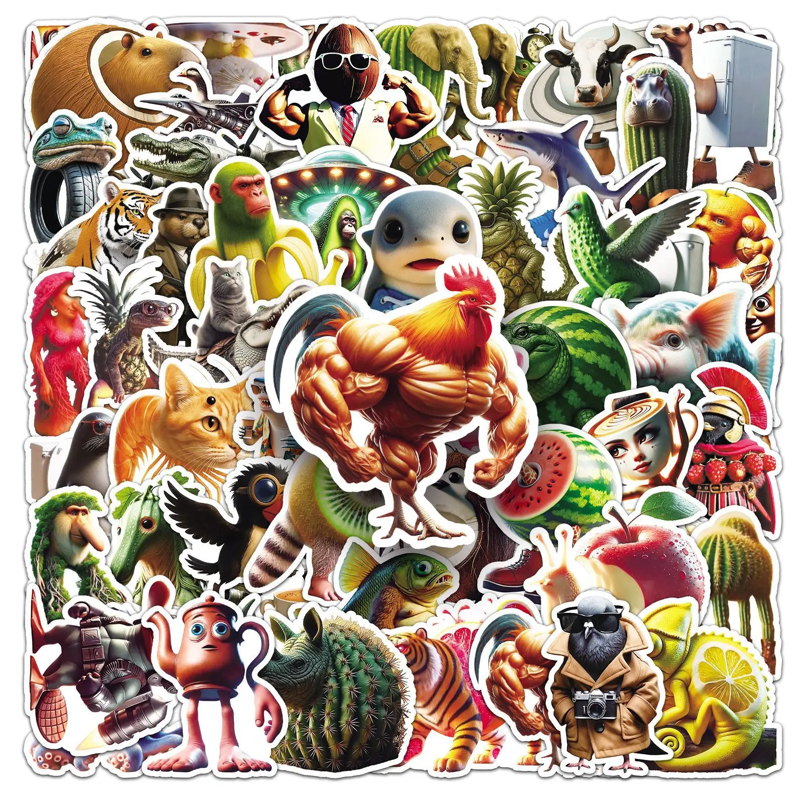 

50PCS New Funny Meme Tung Tung Sahur Italian Brainrot Creative Desktop Decoration Collection Ornaments Funny Waterproof Stickers