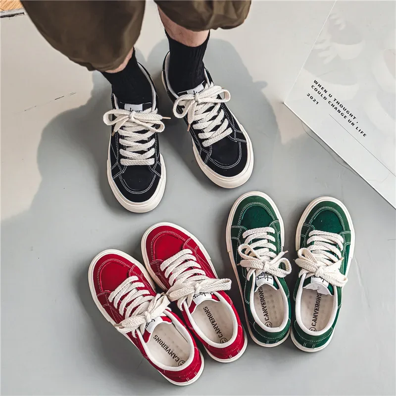 Men Skateboarding Shoes Canvas Thick Bottom Platform Shoes Comfortable Breathable Vulcanized Shoes Casual Sneakers Student Shoe