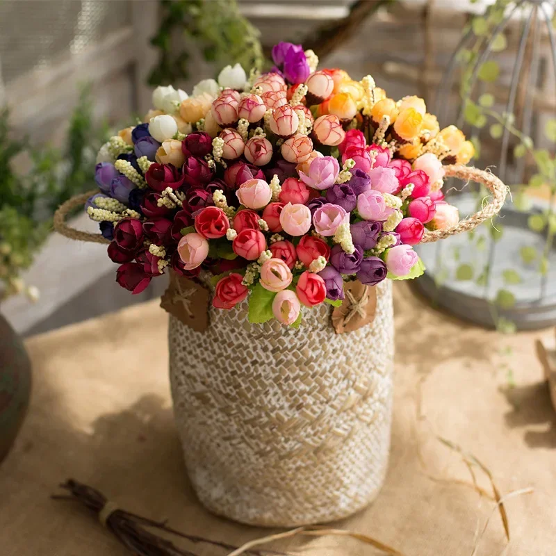 

15Head Silk Rose Small Tea Bud For Christmas Decor Home windowsill bonsai accessories Wedding Background Wall Artificial Flower