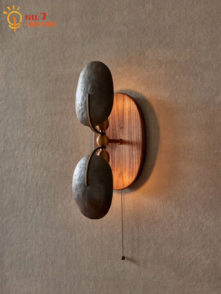 American Retro Solid Wood Copper Wall Lamp LED E27 Designer Wall Mounted Hotel Model Room Corridor Aisle Balcony Background Cafe - view 2