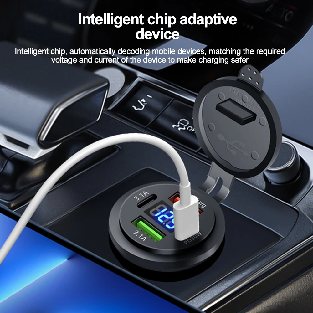 

KEBIDUMEI Car Charger 3.1A USB Type-C Socket Waterproof 12V/24V Power Adapter PD30W QC3.0 Fast Charging Outlet Car Accessories