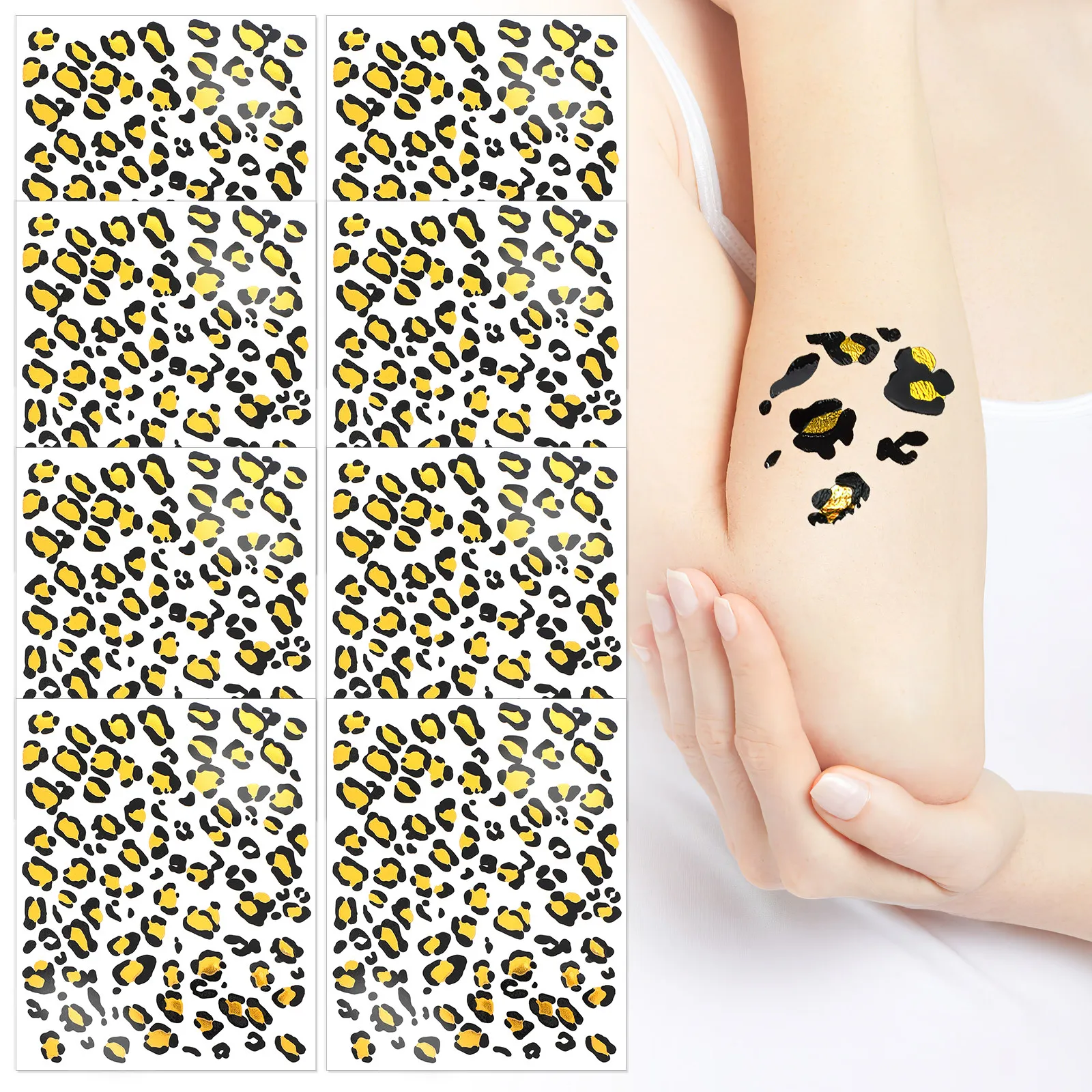 

8 Sheets Temporary Tattoos Leopard Design Women Body Decal Water Transfer Stickers Realistic Fake Tattoo Adult Gym Party Punk