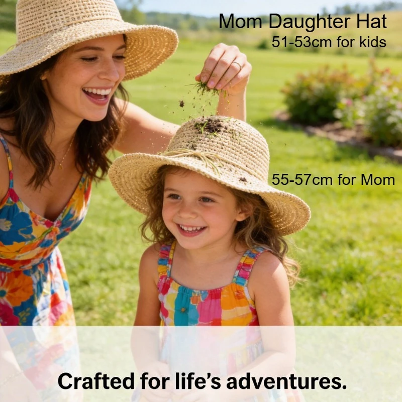 

Parent-child Straw Hat Summer New Girl Casual Solid Foldable Big Brim Holiday Hats Baby Boy Beach Fisherman's Cap