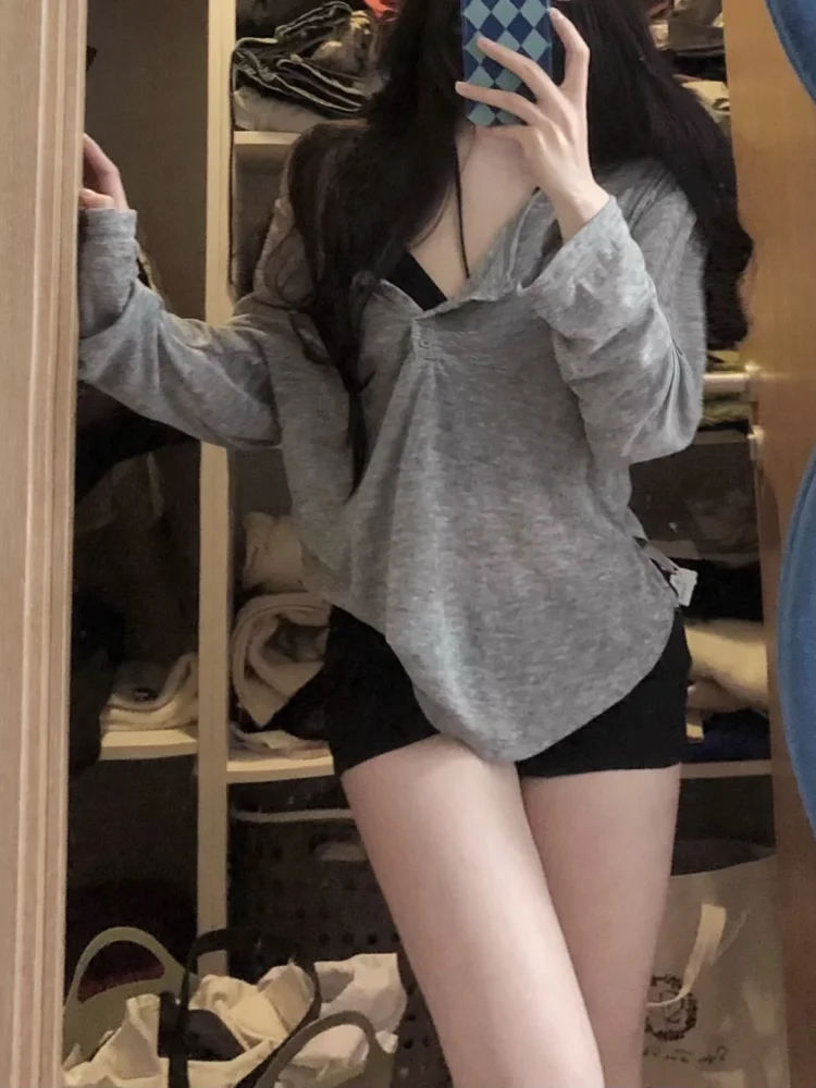 Sexy Pullovers Women T-Shirts Casual Tops Long Sleeve Basic Clothes Autumn All-Match Simple Tee Shirt Slim Gentle Seductive