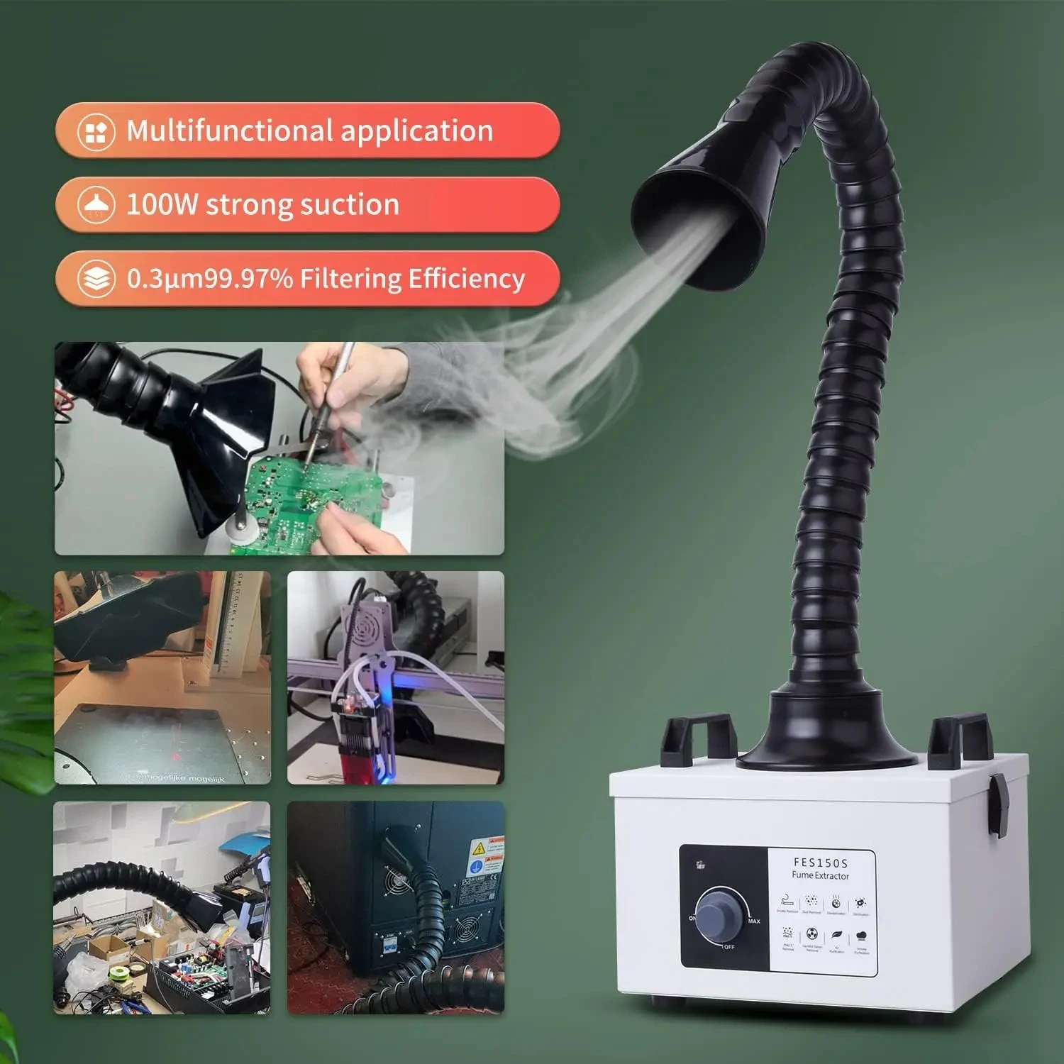 Mini Fume Extractor Welding Smoke Collector FES150S Desktop Fumes Purifier for Phone Repair and Soldering
