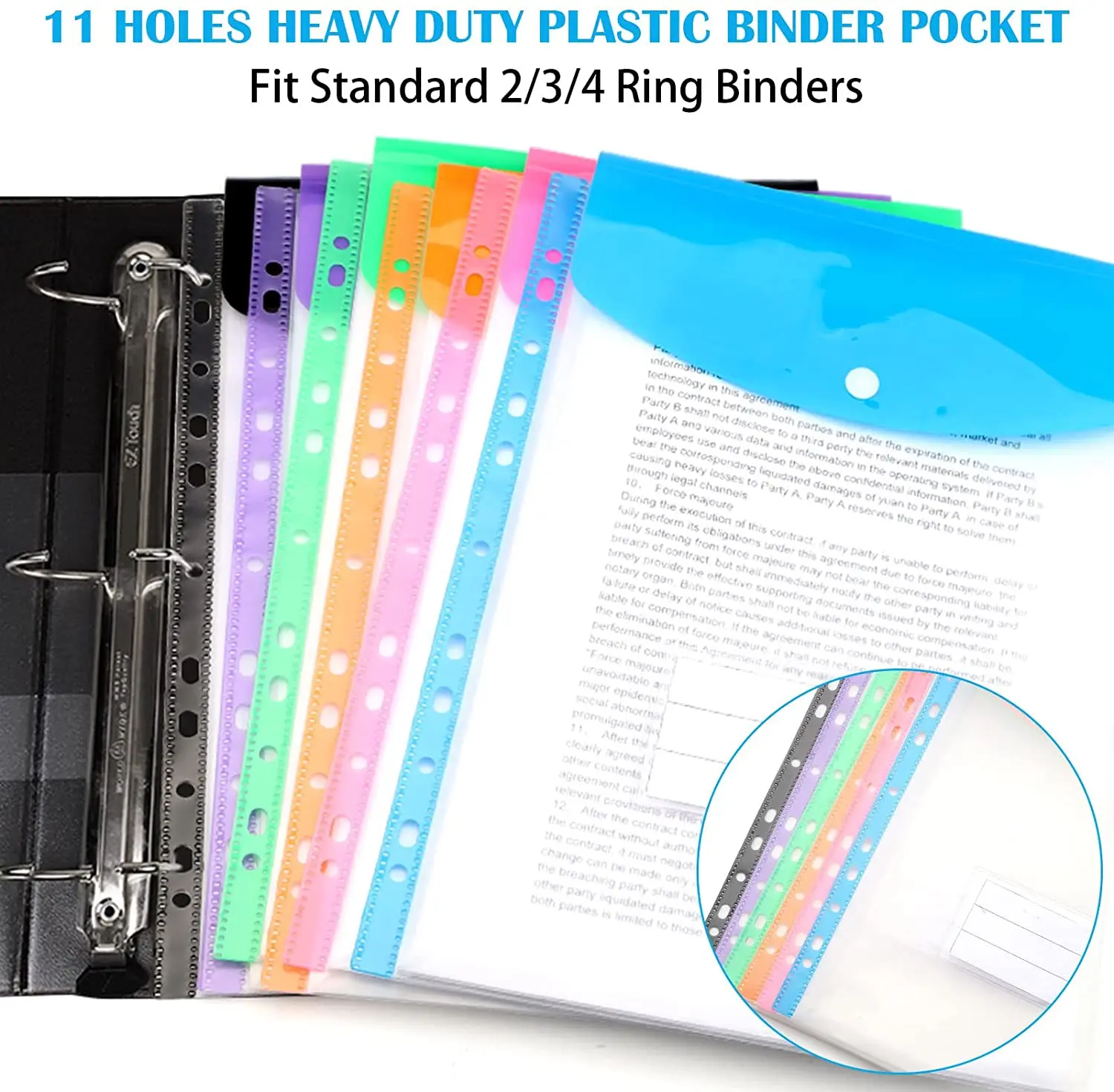 A4 Expandable Binder Pocket for 2/3/4 Ring Binder Heavy Duty Plastic Envelope File Folders with Snap Button and Label Pocket