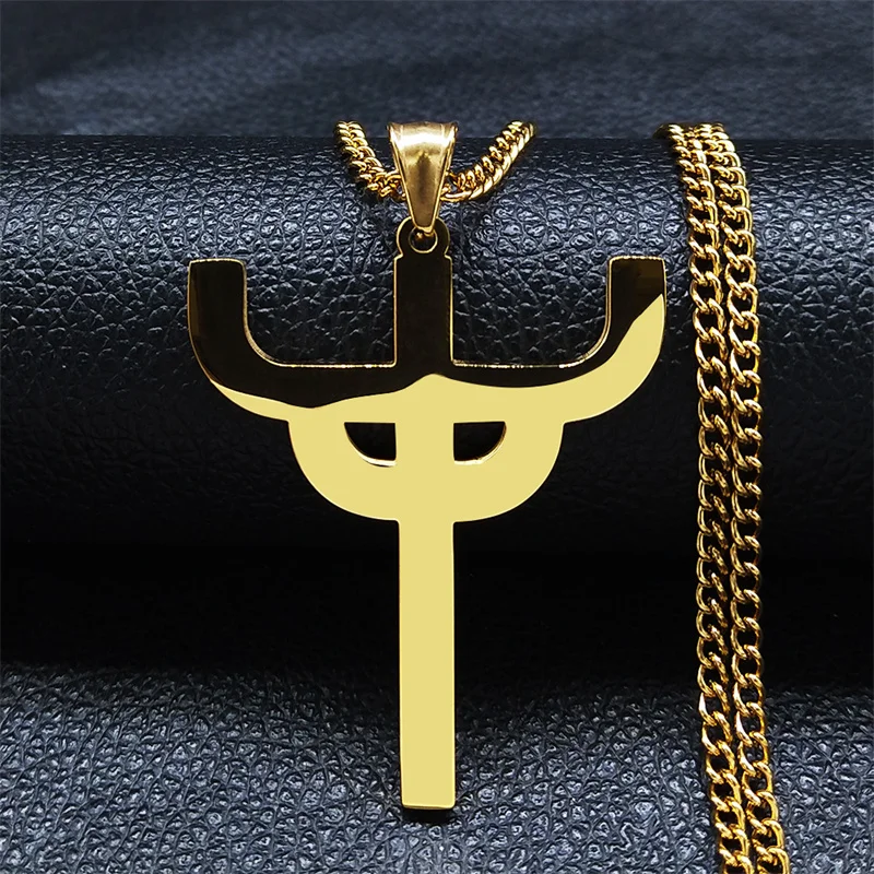 Gothic Judas Priest Symbol Stainless Steel Necklace Women/Men Gold Color Saint Pendant Necklaces Jewelry gargantilla N6254S06