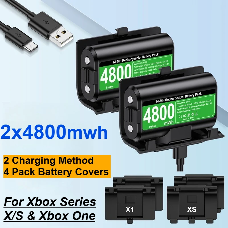 

2x4800mwh Fast Charging Rechargeable Battery Packs For Xbox Series X/S ＆ Xbox One Battery with Charging Cable