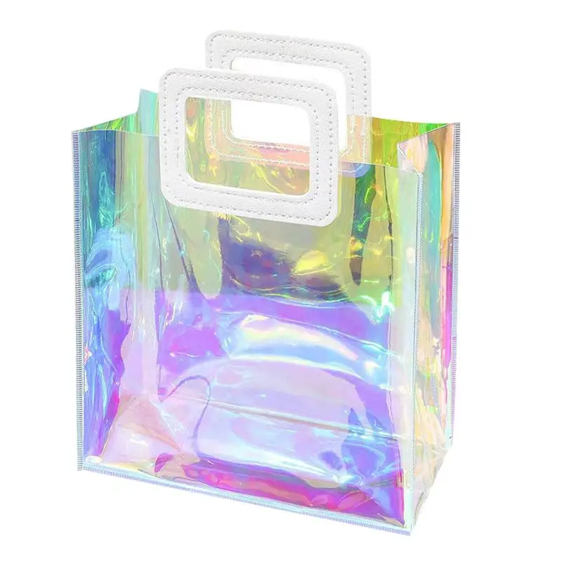 Creative Transparent Tote Bag Holographic Rainbow Color Shopping Bag Multi-purpose Large-capacity One-shoulder Handbag