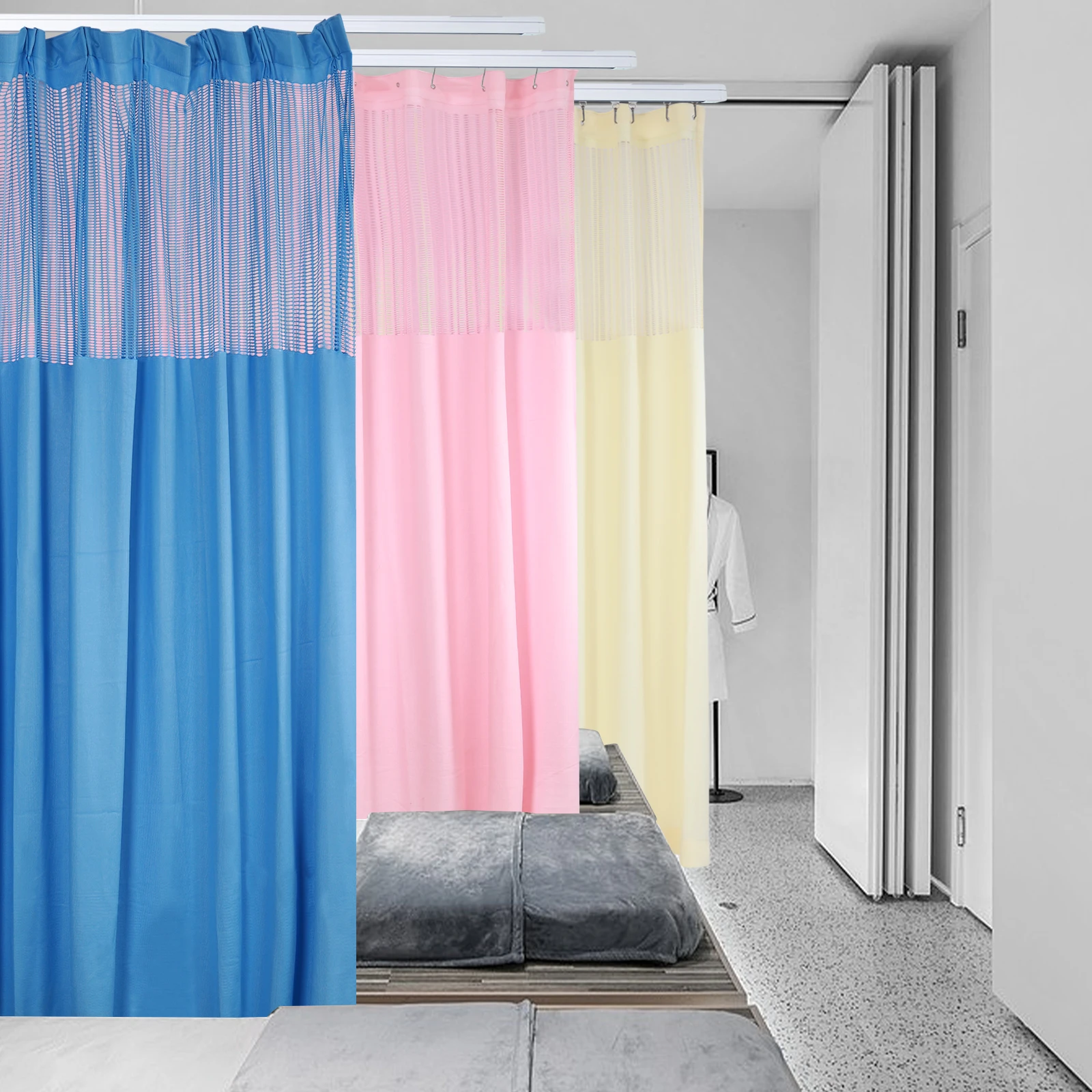 1 Panel 12*8ft Semi Blackout Extra Wide Curtain Grommet Room Divider Curtain, Privacy Cubicle with Mesh Top