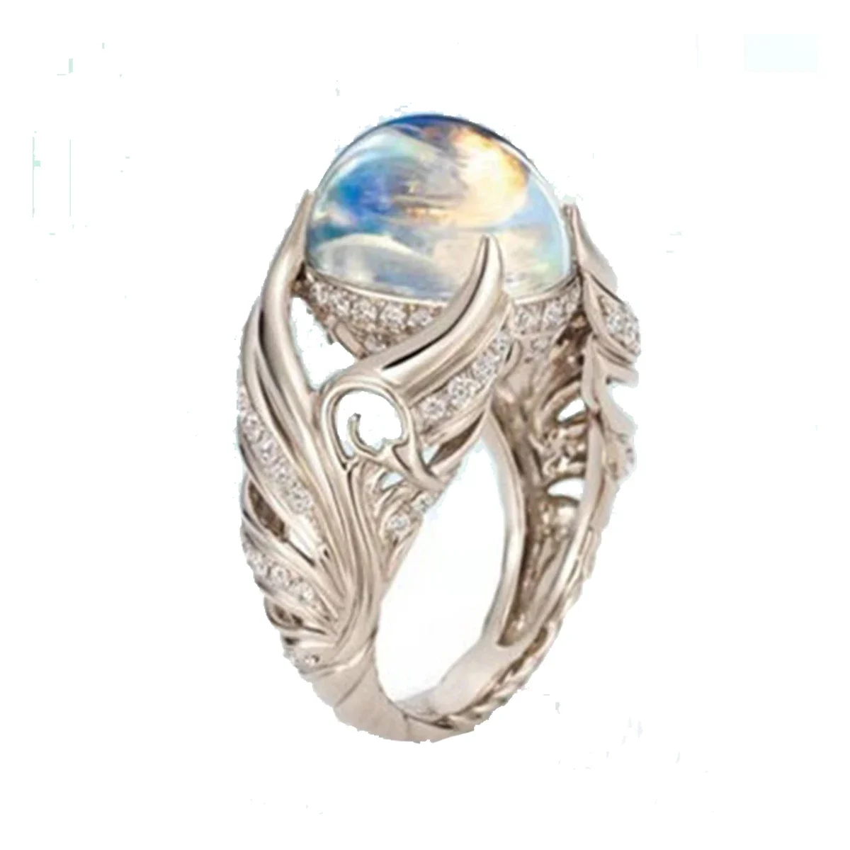 1pcs White Swan Multicolored Imitation Moonlight Stone Ring Female European and N Popular Jewelry