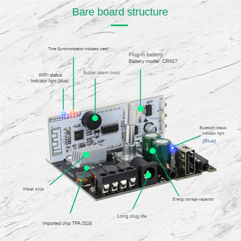 Module de carte amplificateur numérique stéréo Bluetooth amélioré, multifonction de qualité HIFI 50Wx2 noir avec Module d'horloge de synchronisation WIFI, 1 ensemble