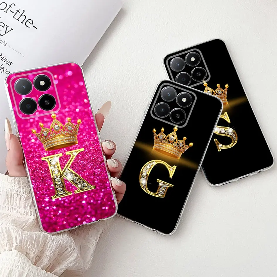 For Honor X5b 2024 Case GFY-LX2 Cover Fashion A Z Letters Crown Couple Phone Case For Honor X5b Plus GFY-LX2P HonorX5b Plus Capa