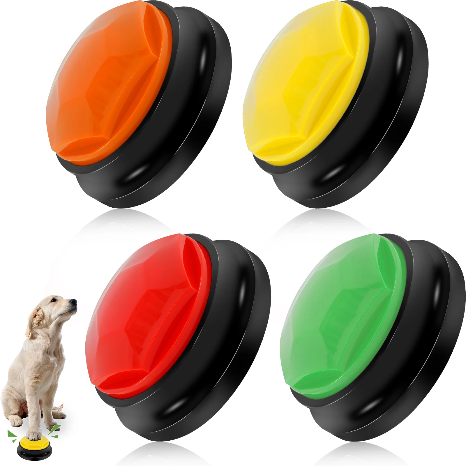 4Pcs Dog Talking Button Recordable Dog Training Buttons 4 Color Dog Training Buzzers 30 Seconds Voice Recording Battery Operated