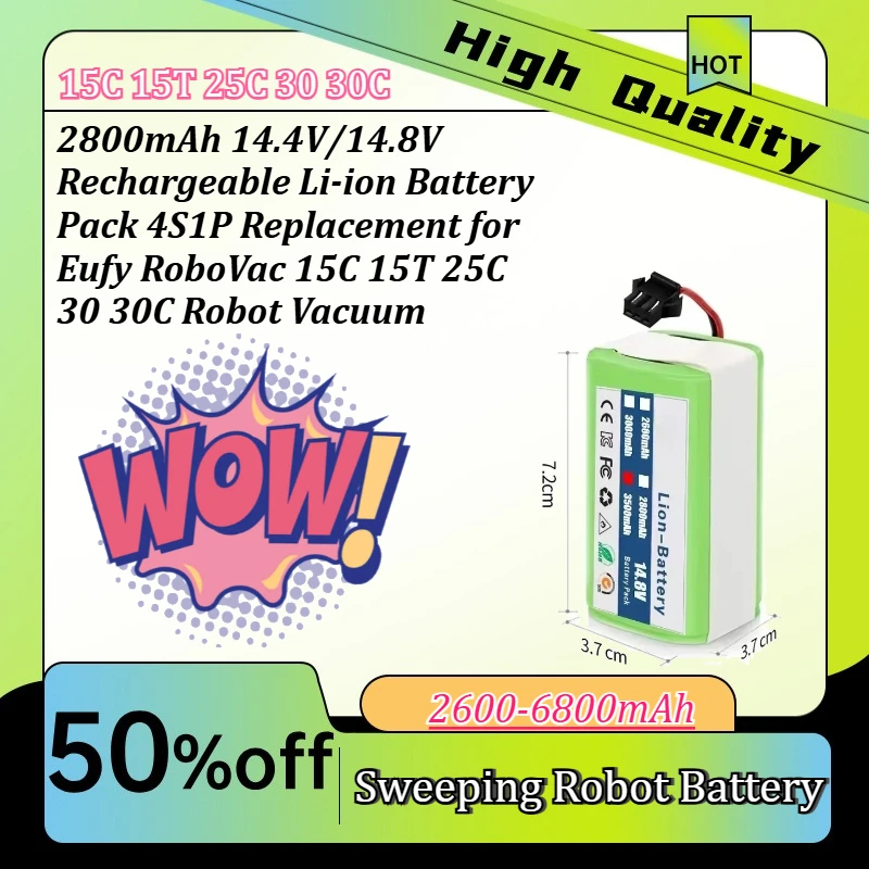 2800mAh 14.4V/14.8V Rechargeable Li-ion Battery Pack 4S1P Replacement for Eu-fy RoboVac 15C 15T 25C 30 30C Robot Vacuum