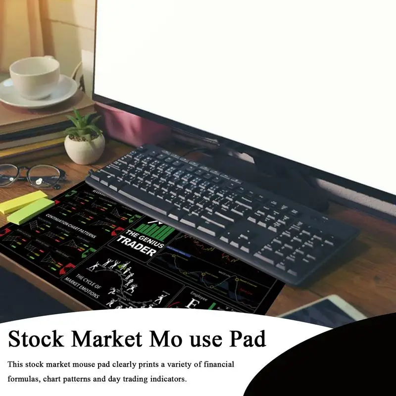 Stock Trading Desk Mat Large Market Trader Keyboard Desk Pad 11.8x31.5 Inches Chart Patterns Cheat Sheet With Stitched Edges