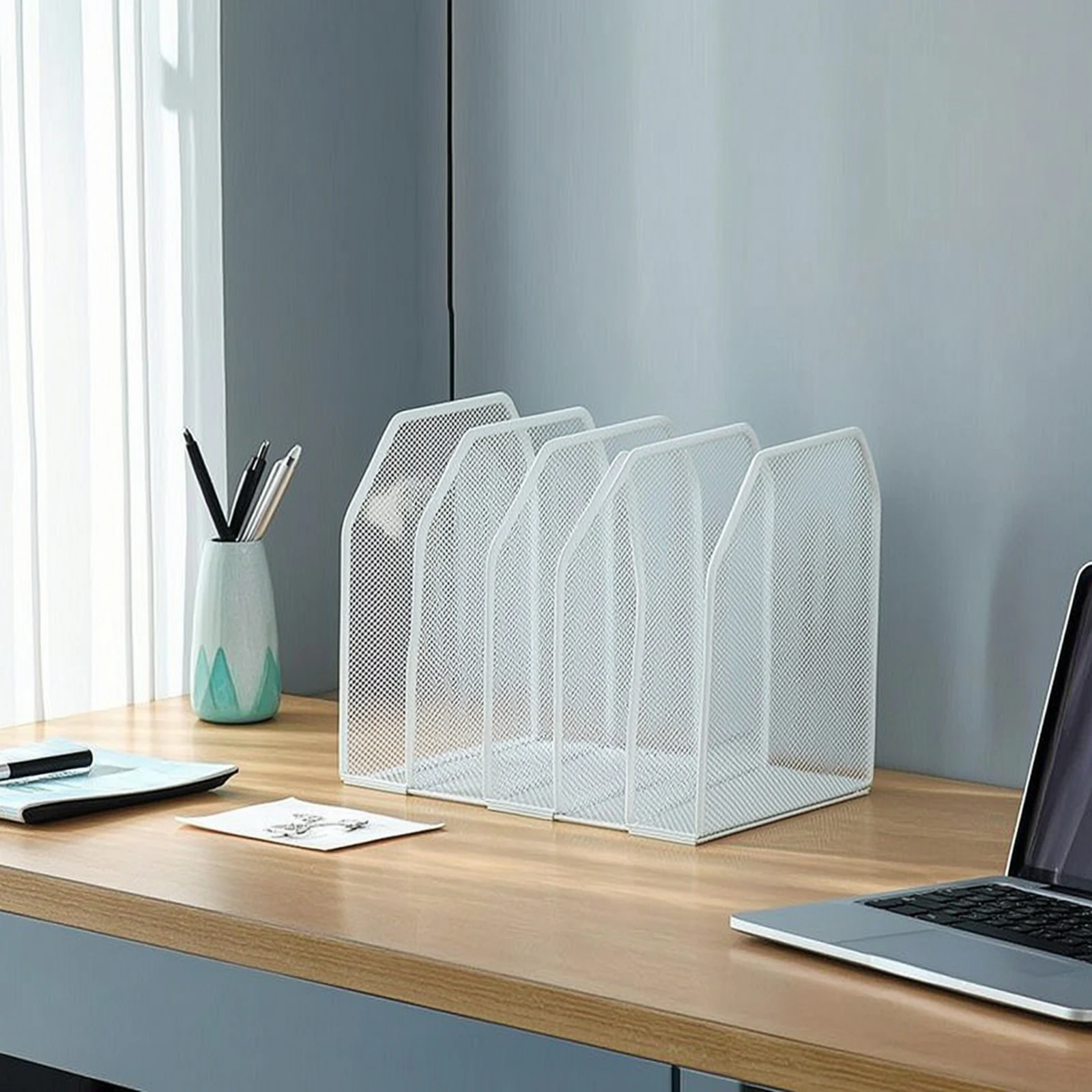 Upright Mesh Desktop Organizer Detachable Desktop File Organizer with 5 Sections File Holder with Five Slots Space-Saving