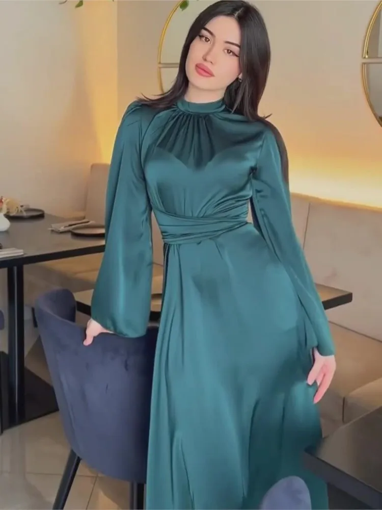 ชุดเดรสยาวทรงเข้ารูปเอวสูง แขนยาว สำหรับงานเลี้ยงกลางคืน หรืองานปาร์ตี้ ดีไซน์หรูหราทันสมัย