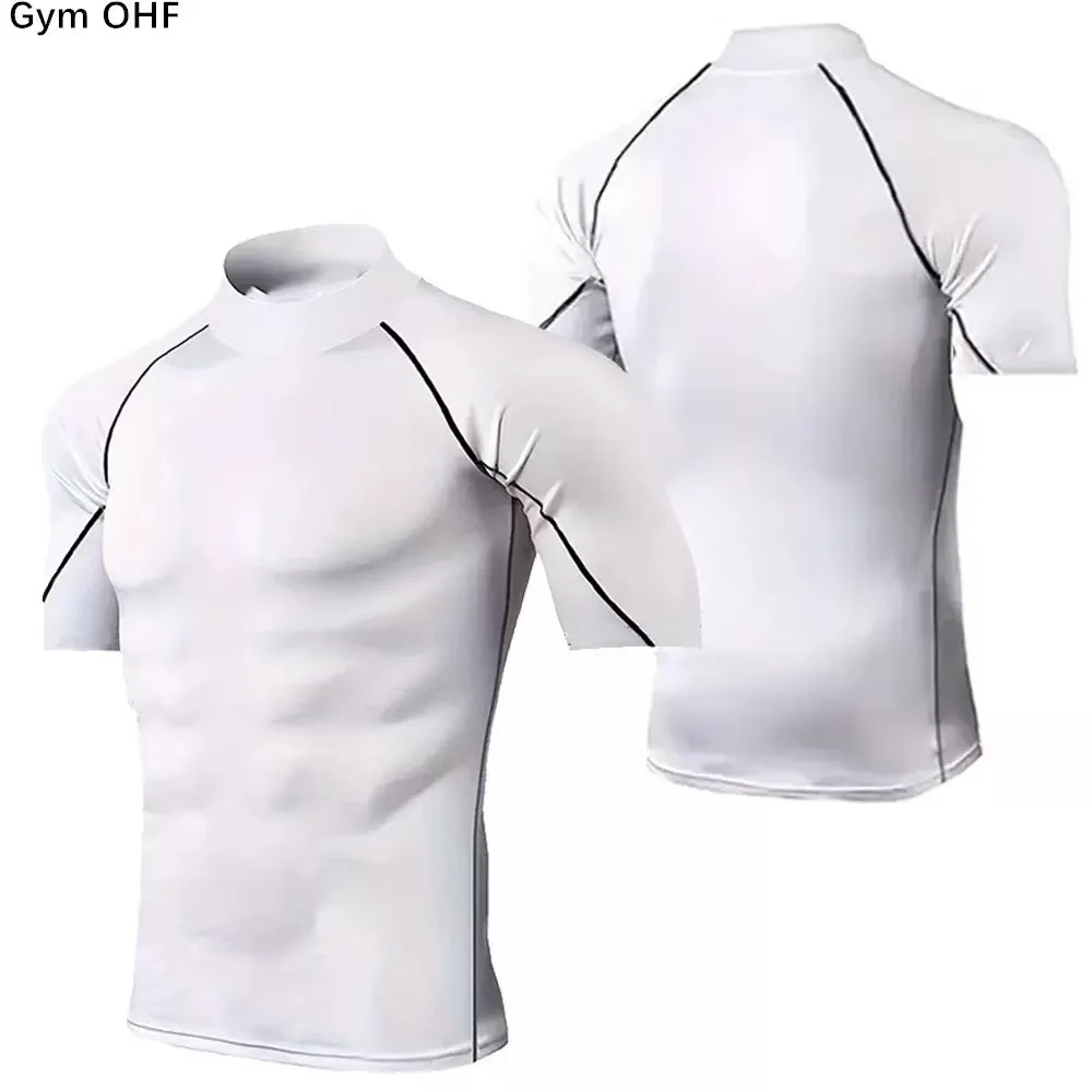 2026 new summer men's fitness running training breathable fast drying tight fitting T-shirt high neck can be customized LG