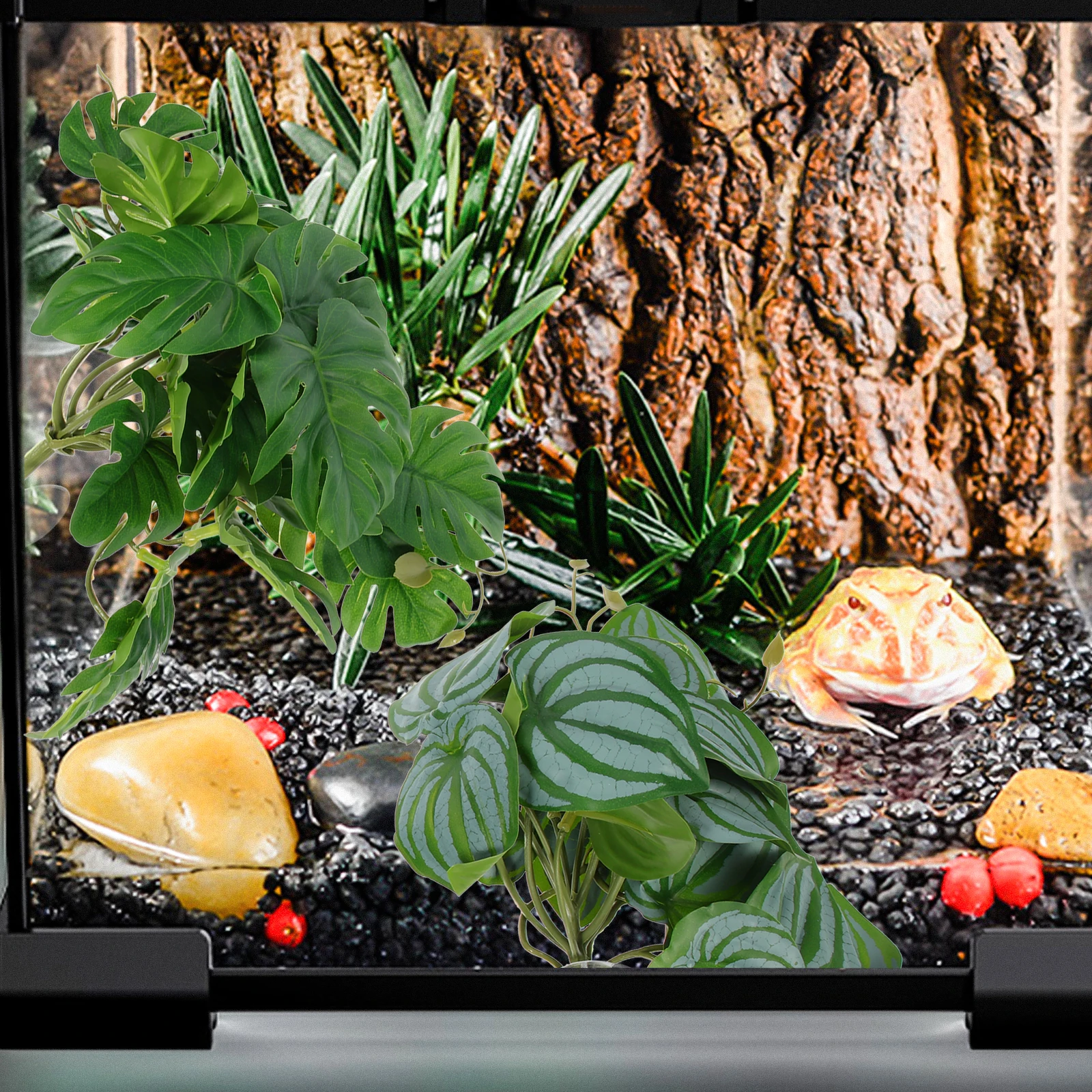 

2Pcs Simulated Plant Decoration Durable Reptile Tank Fake Leaves Natural-Looking Reptile Plant Decors Terrarium Plants Suction