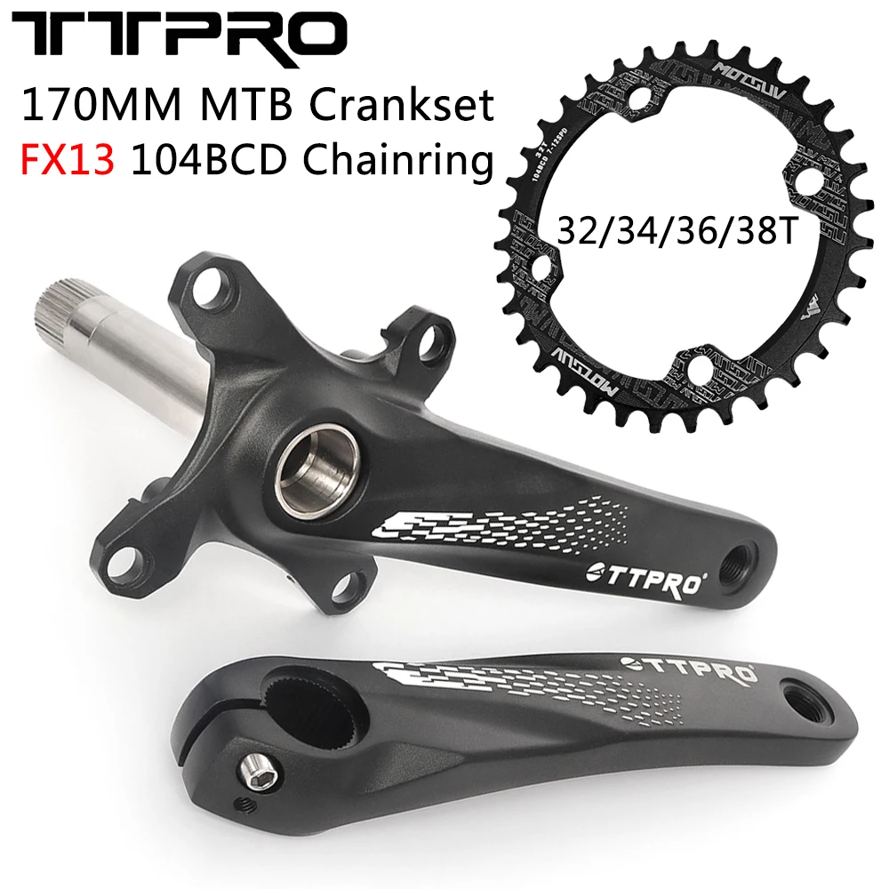 

TTPRO FX13 170mm MTB Bike Crankset Aluminum Alloy Crank 32/34/36/38T Round 104BCD Chainring Bottom Bracket for Mountain Bike