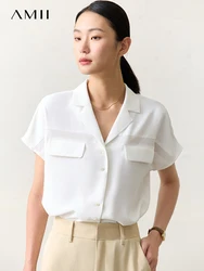 AMII Minimalism 2023 Summer Notched Collar Mesh Loose Chiffon Shirts & Blouses Office Lady Casual Shirt Female Clothing 12342478