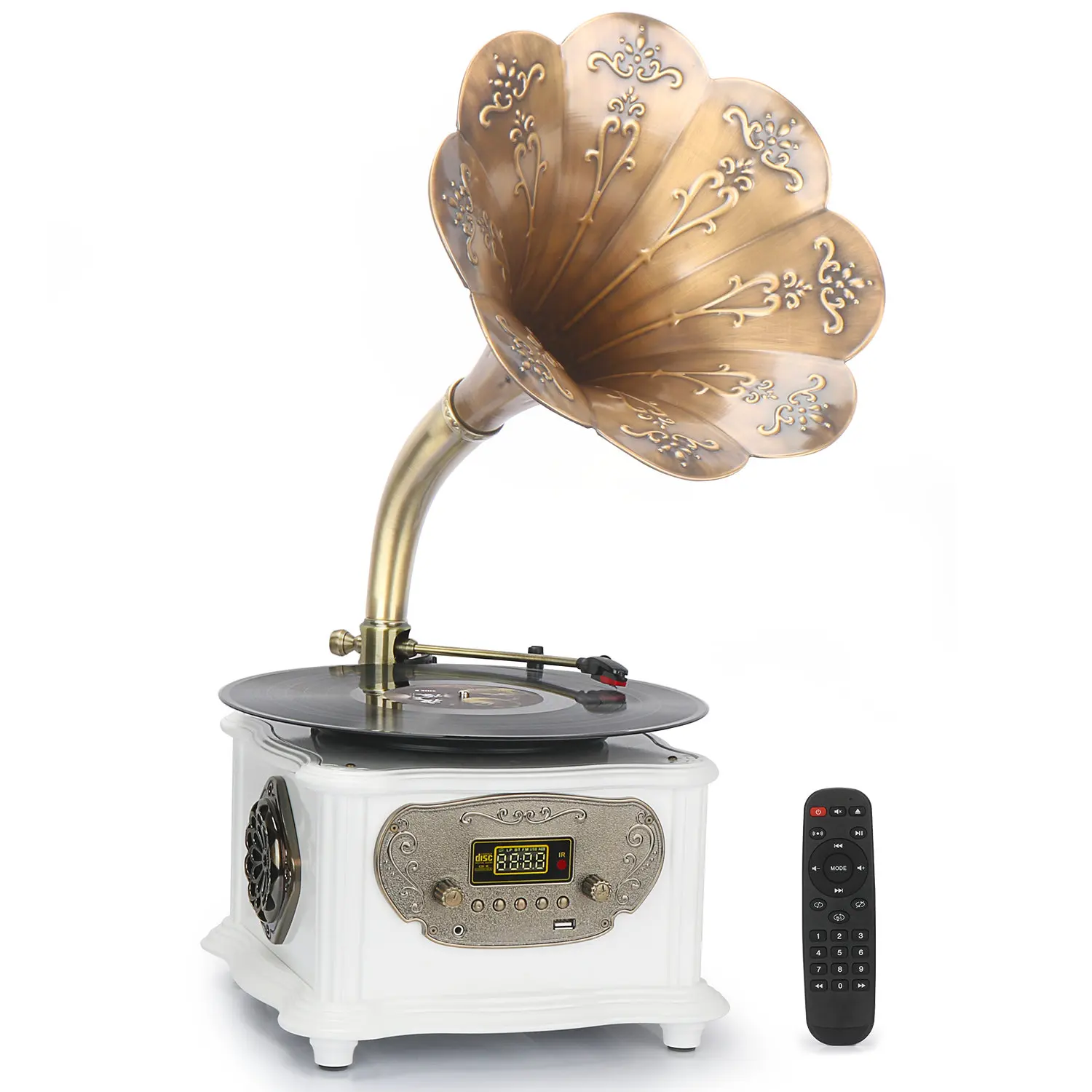 

Gramophone Phonograph Turntable Vinyl Record Player Home Decoration Built-in Bluetooth, FM Radio & USB Flash Drive, Aux-in