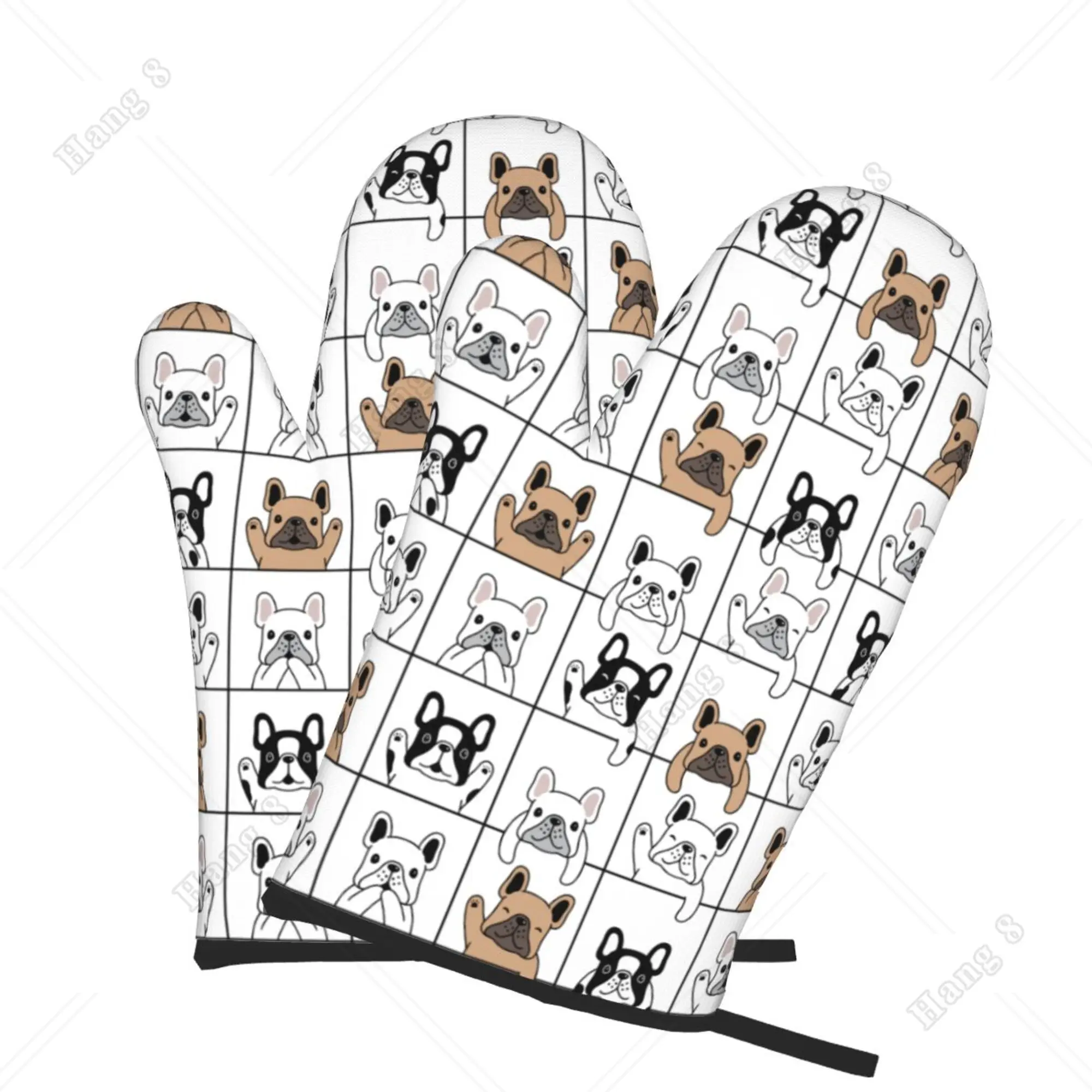 Cute French Bulldog Tile Pattern Oven Gloves for Men Women Bbq Kitchen Item Cooking Accessories Prevent Heat Holder One Size