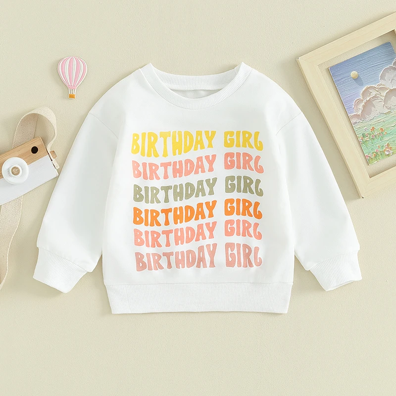 2023-09-05 Lioraitiin 6M-4Y Toddler Kid Boys Girls Birthday Sweatshirts Letter Print Long Sleeve Round Neck Tops Baby Clothes