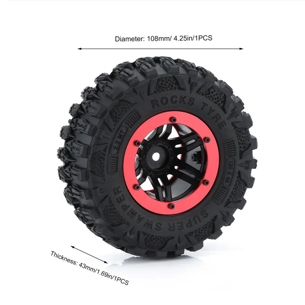 4 pezzi RC 2.2 pollici arrampicata pneumatici in gomma Rock Crawler ruote pneumatici Auto Auto Set con cerchione Beadlock per Auto RC 1/10