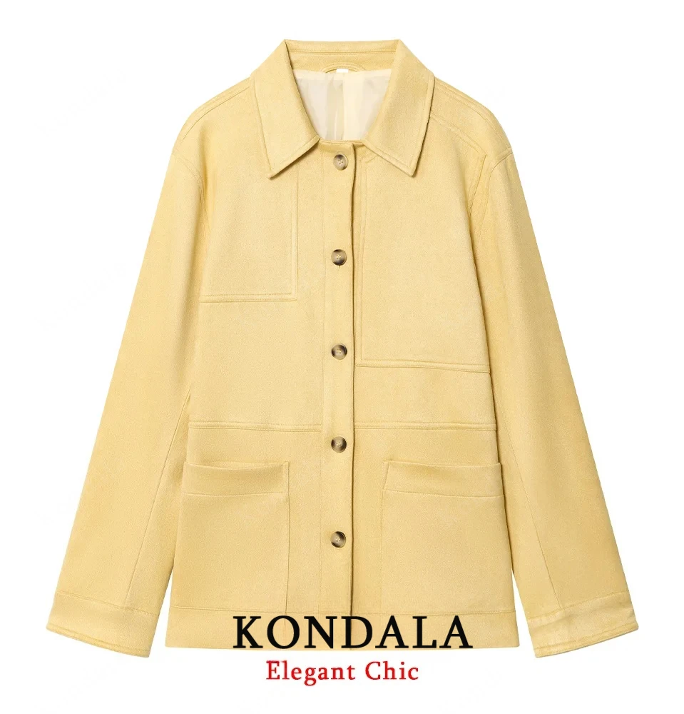 

KONDALA женская осенняя элегантная уличная свободная куртка, замшевая куртка с карманами на пуговицах, пальто, осень 2021, модная повседневная шикарная женская куртка