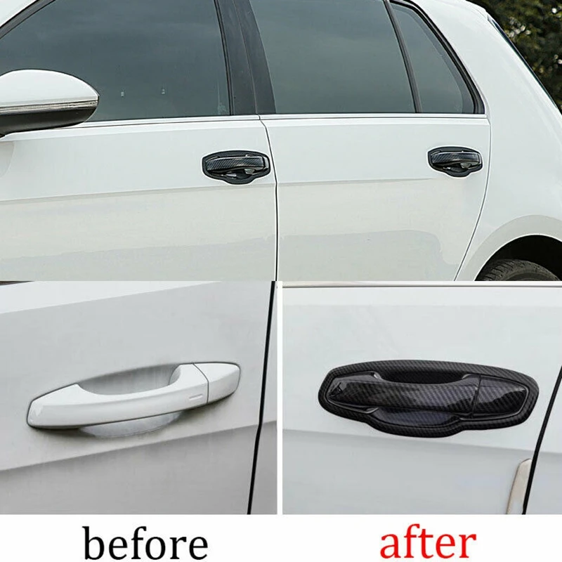 For Skoda A7/ Octavia/VW Golf MK7/MK7.5 Chrome/carbon fiber Car Side Door Handle Cover Trim Catch Cap Stickers Auto Accessories