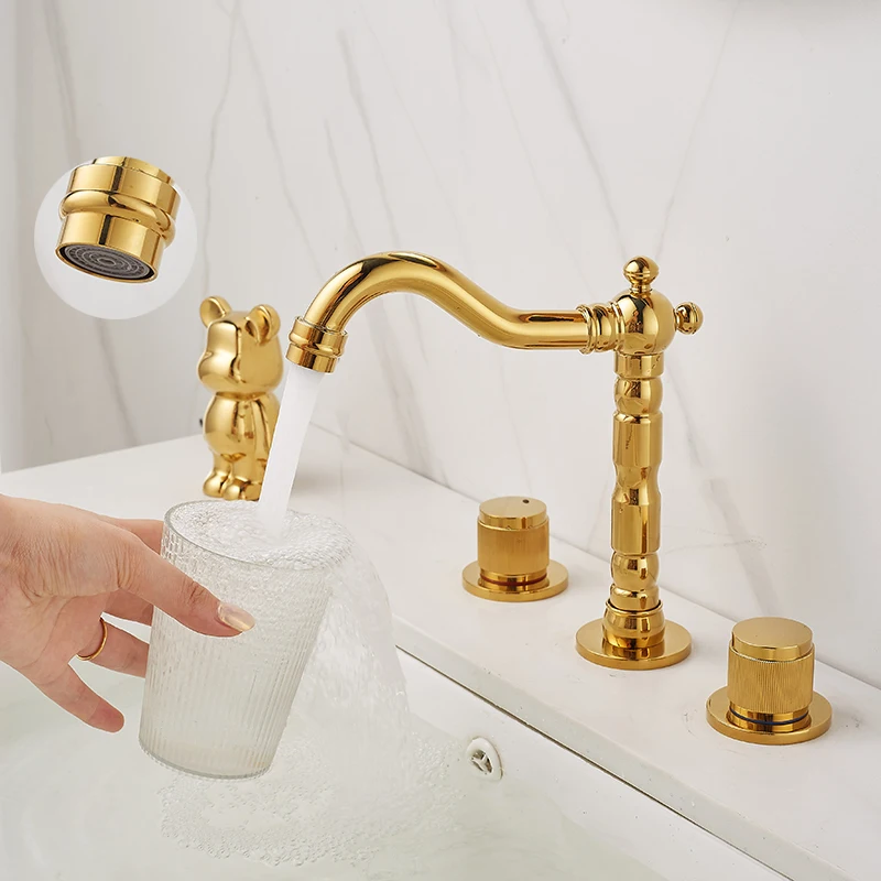 Golden Chromeplating Tall Faucet Bathroom Cold And Hot Three Piece Set Basin Crane Bathroom Mixer Washbasin Bath Tap