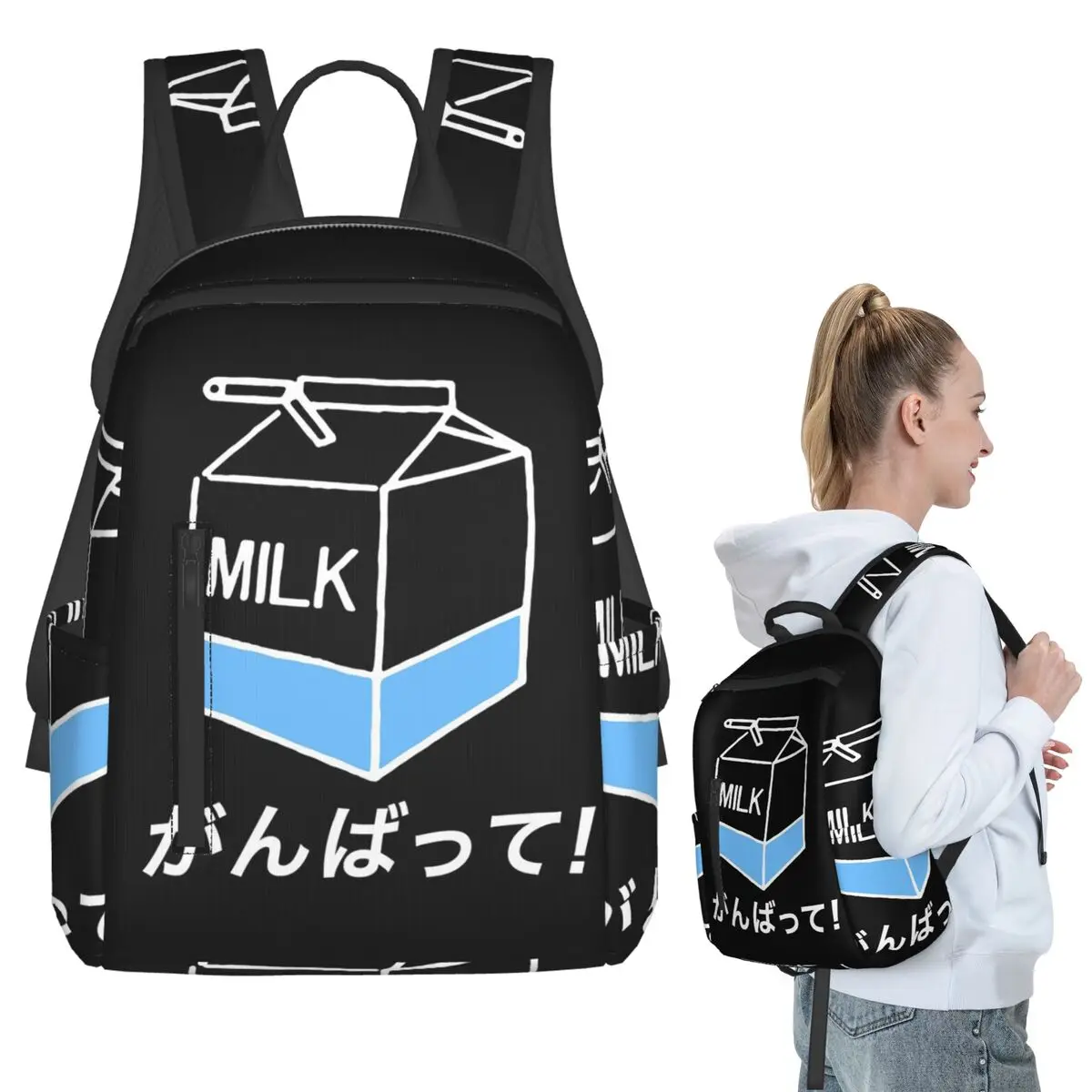 

Fanart Tokyo Harajuku Milk Design Says Good Luck! In Japanese Backpack Student BookBag Kids School Bag Laptop Shoulder Bags