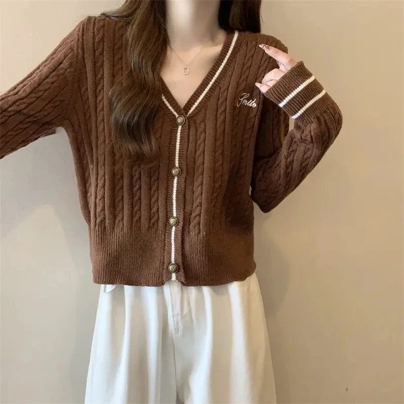 

Meilad Sweater Coat Women New Autumn Winter Embroidered Knitted Cardigan Long Sleeve Slim Short Blouse College Style Students