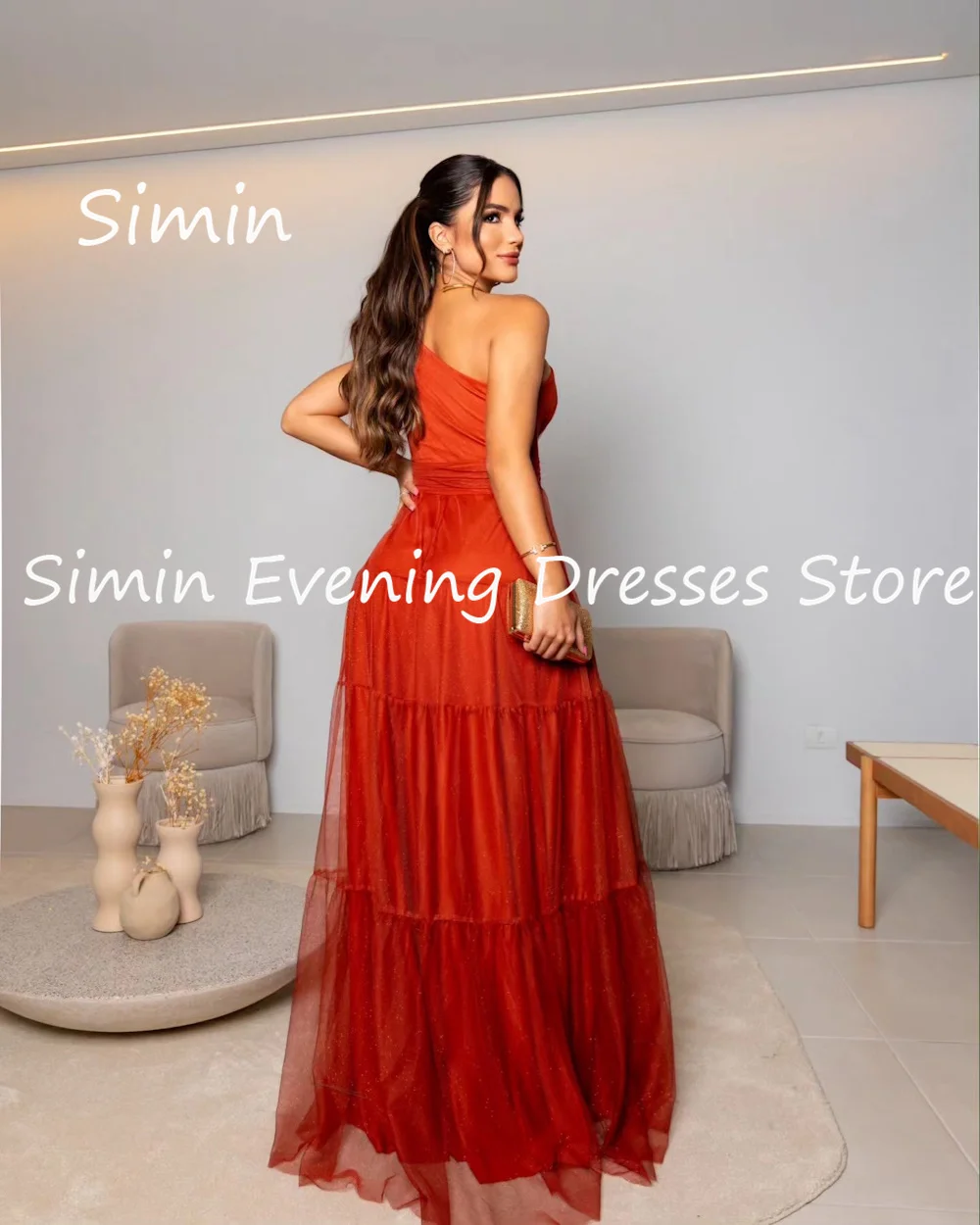 Simin-Vestido feminino em chiffon linha A com babados de um ombro, vestido de baile formal árabe, até o chão, noite saudita, vestidos de festa elegantes, 2023