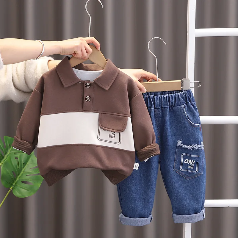 Valentines Baby Boys Outfit Set 2024 New Spring Infant Clothes for Kids Boy Girl Patchwork Letter Tops and Pants Two Piece Suit