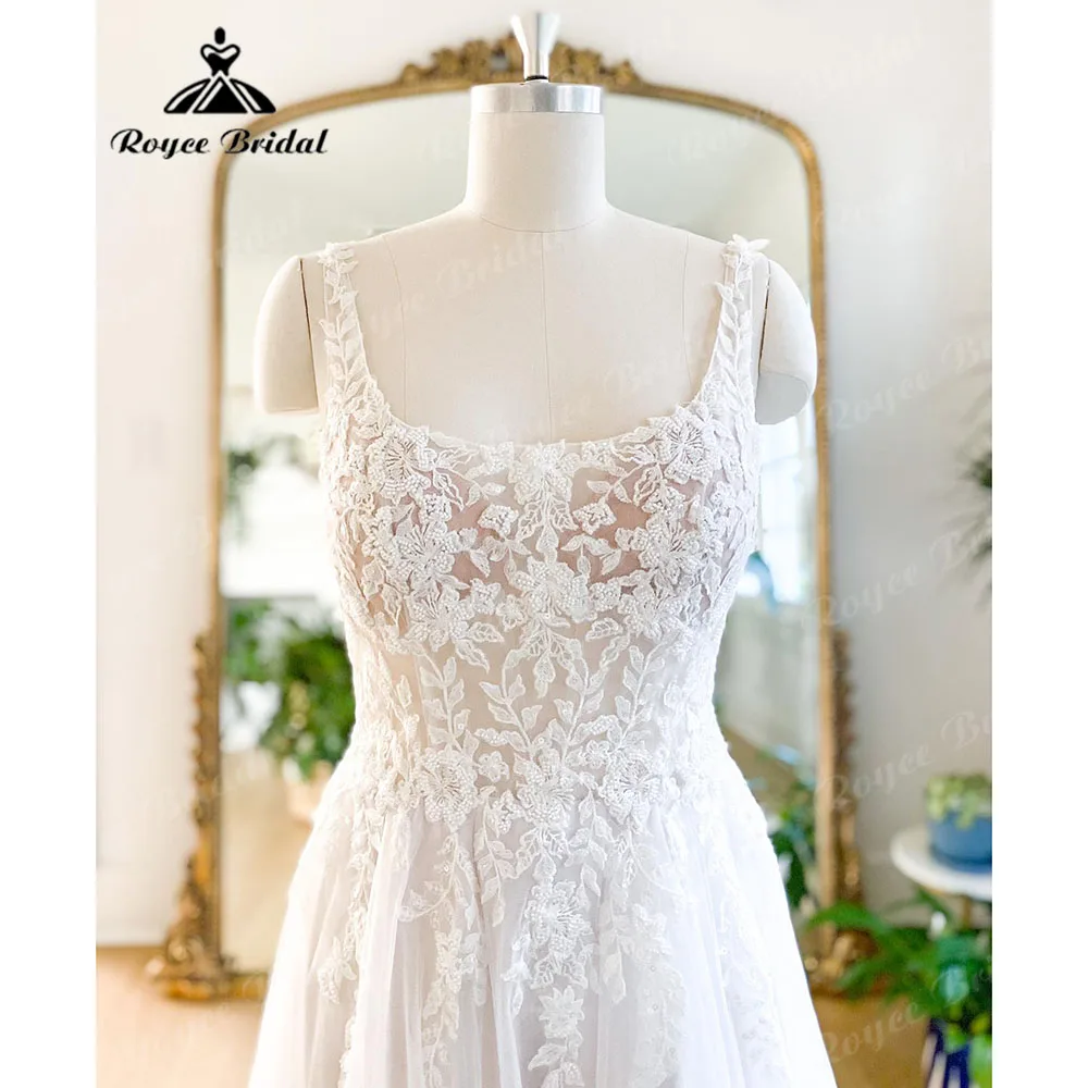 Vintage Boho Kant Applicatie Trouwjurk Vierkante Kraag Halslijn 2023 Vrouwen Hochzeitskleid Bruidsjurk Robe De Mariee Roycebridal