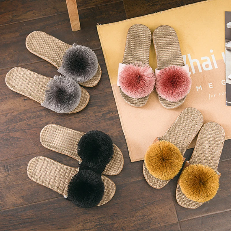 Ball-Shaped Decorative Slippers Ladies Summer Home Home Non-Slip Soft Thick Bottom Personalized Fashion Slippers