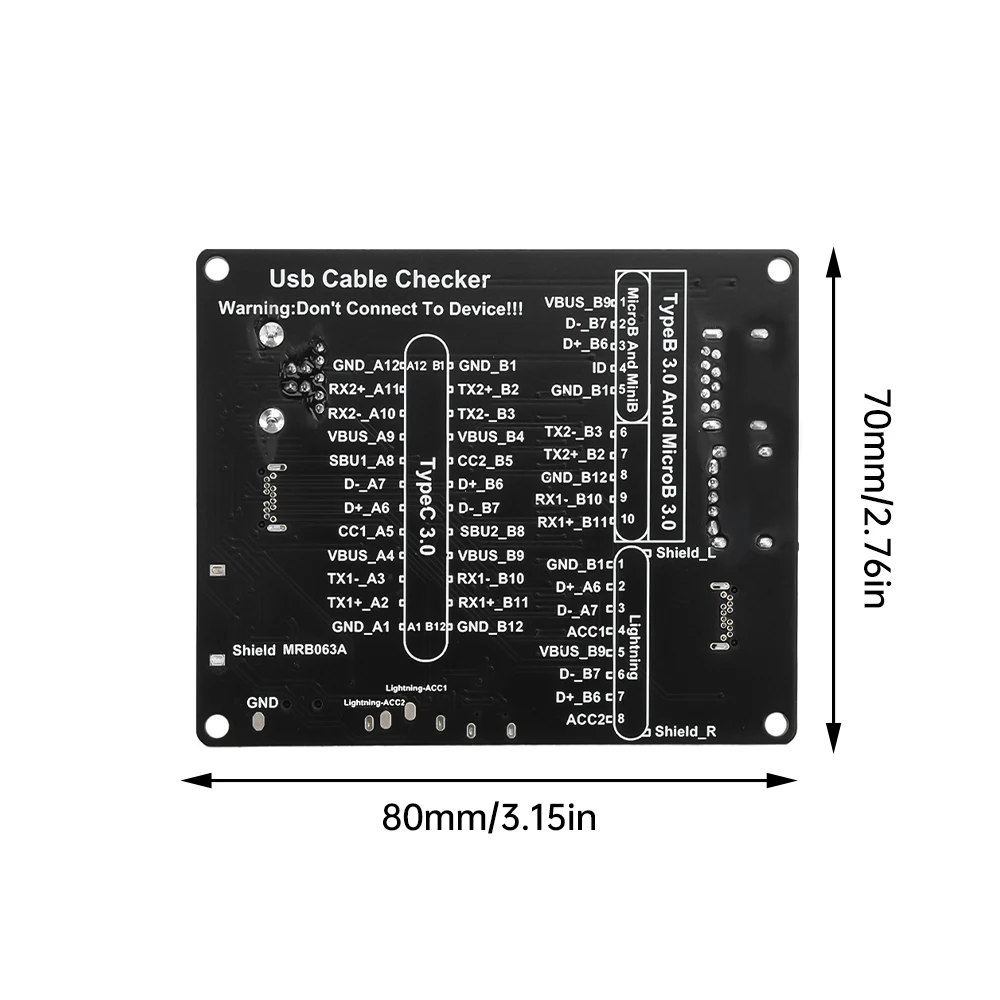 DC 3-12V USB Data Cable Test Board USB Cable Checker Type-C Micro A Type B Test Board Without Battery Wtih Shell LED Light