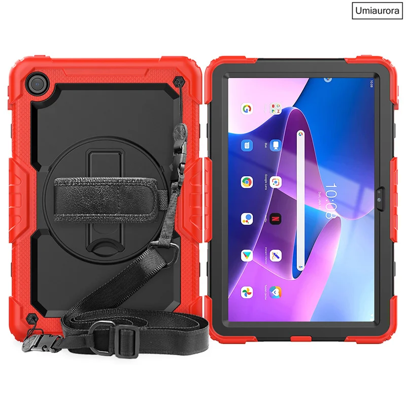 For Lenovo Tab M8 M9 M10 Plus 3rd 10.6 TB128FU 10.1 TB328FU X306 M11 TB330FU Case Rotation Stand Shoulder Strap Shockproof Cover