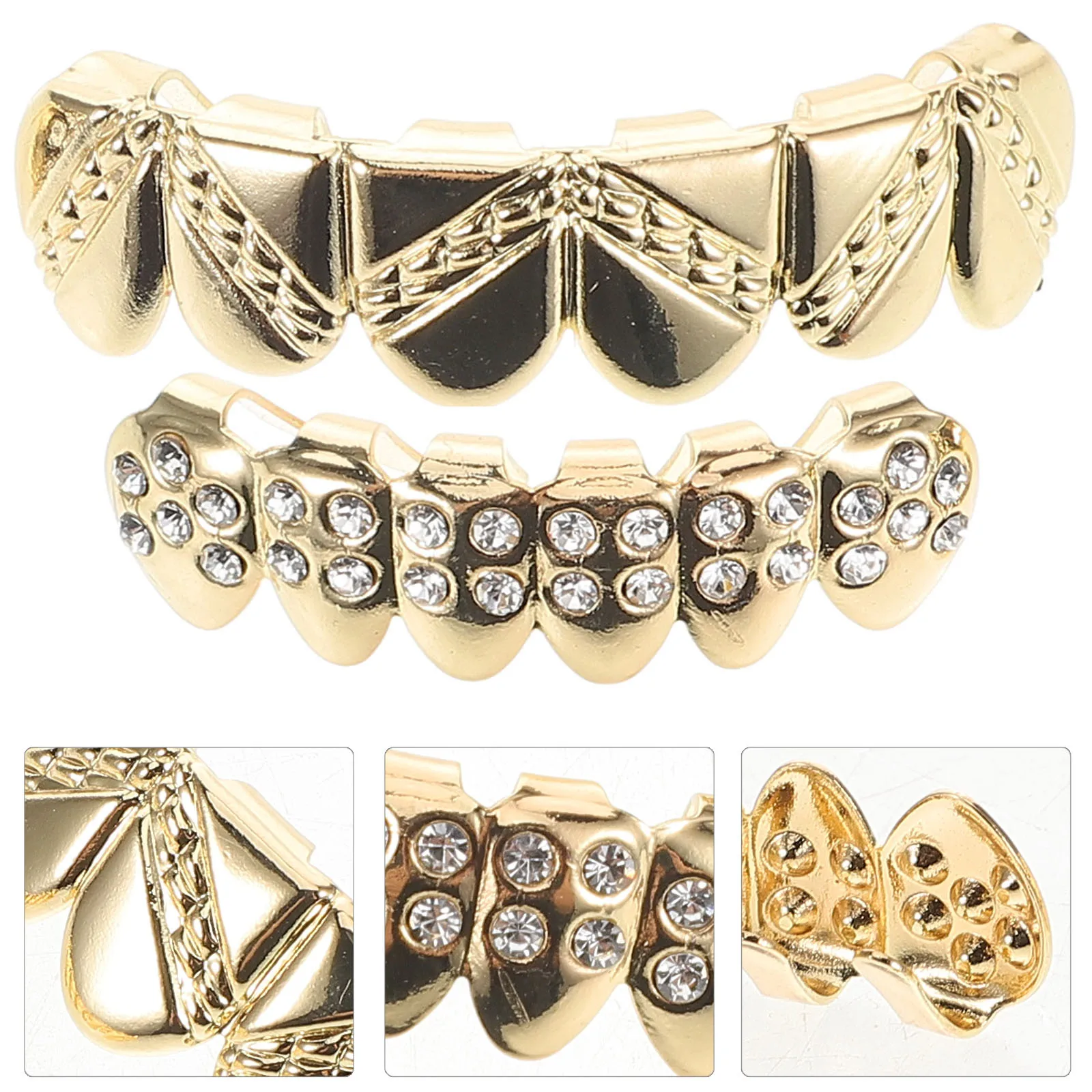 

2 PCS Grill Bottom Grills False Braces Fake Teeth Costume Tooth Caps Golden Mouth